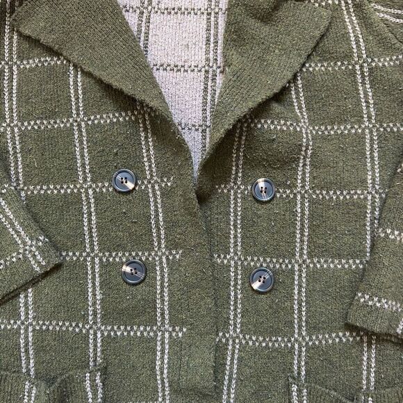 Staccato Womens Windowpane Knit Open Front Cardigan Sweater Olive Green Large - Picture 2 of 10